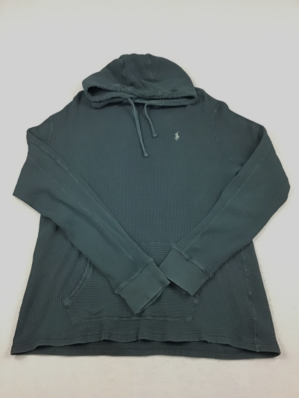 Polo Ralph Lauren Hoodie Men XL Black Thermal Waffle Knit Pullover Pony Hood